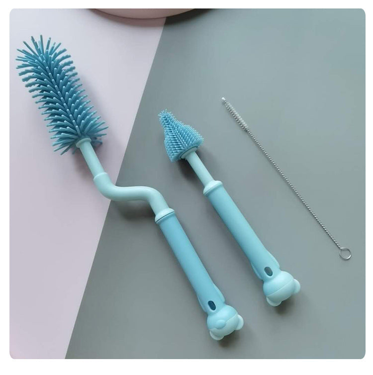 3-in-1 Baby Bottle Cleaning Brush Set – Soft Silicone Bristles – USA Seller