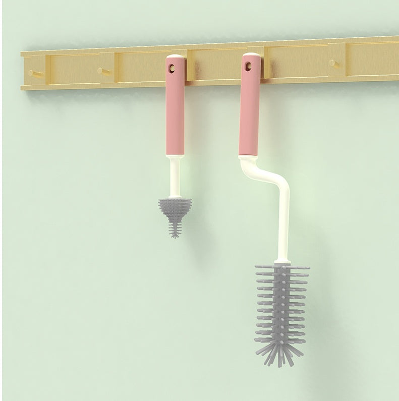 Bottle brush and nipple cleaner set on a pastel wall hook – modern kitchen tools – USA seller