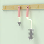 Bottle brush and nipple cleaner set on a pastel wall hook – modern kitchen tools – USA seller