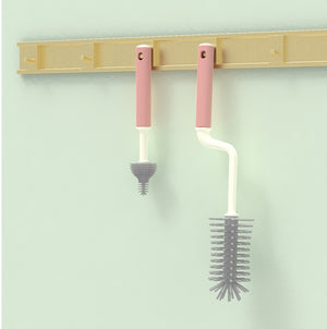 Bottle brush and nipple cleaner set on a pastel wall hook – modern kitchen tools – USA seller