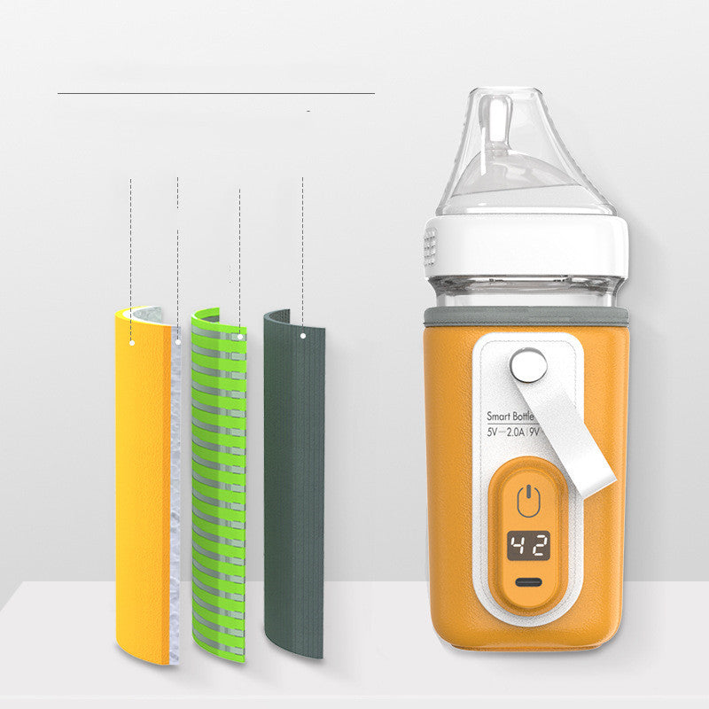 Close-up of orange smart baby bottle with LCD display – baby feeding made easy – USA seller