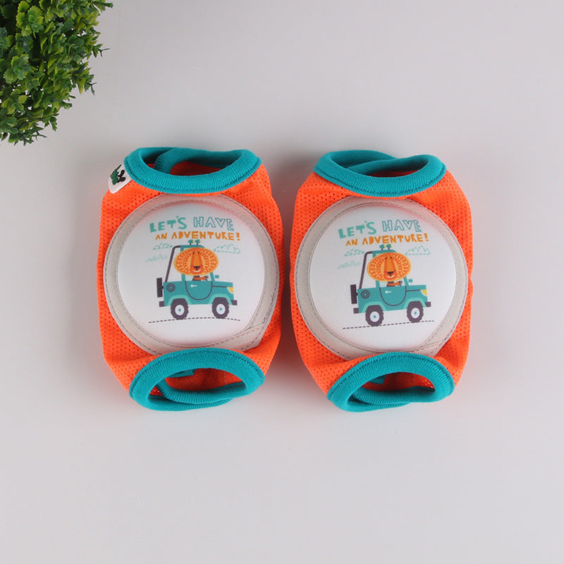Collection of colorful baby knee pads with various animal prints