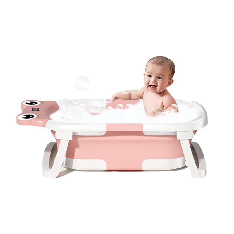 Pink and White Baby Bathtub with Folding Legs – USA Friendly Design