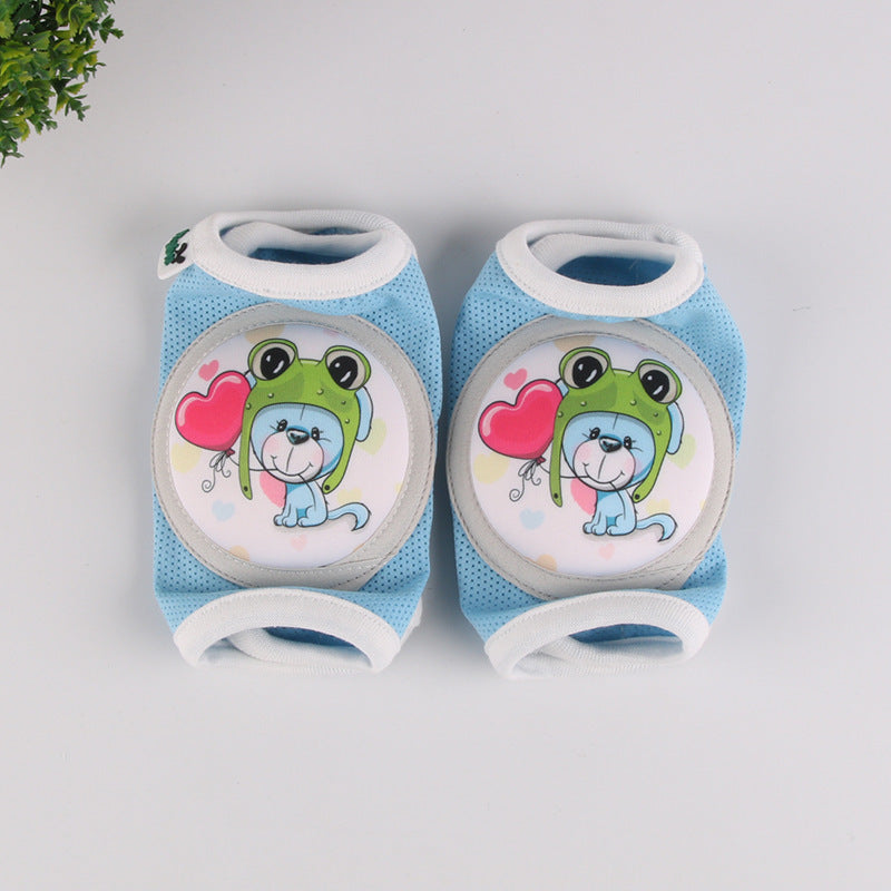 Pink and yellow baby knee pads with bear and rabbit designs