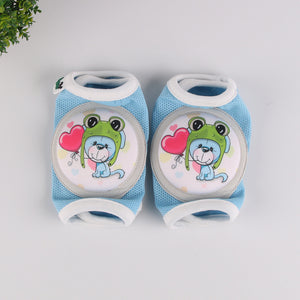Pink and yellow baby knee pads with bear and rabbit designs