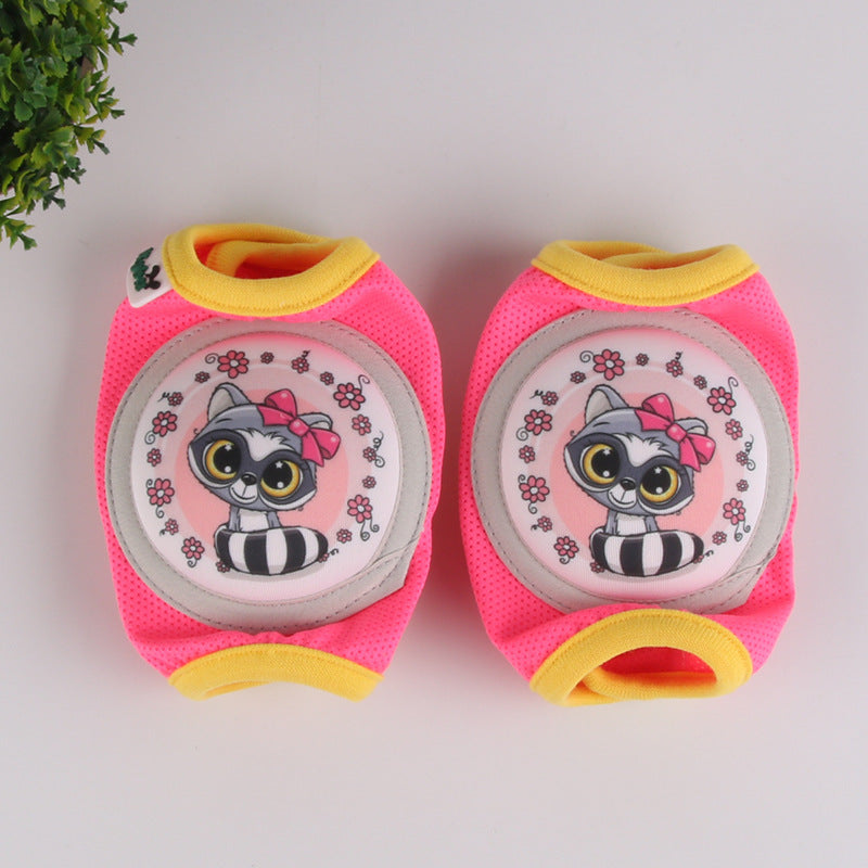Red and black baby knee pads with Minnie Mouse design