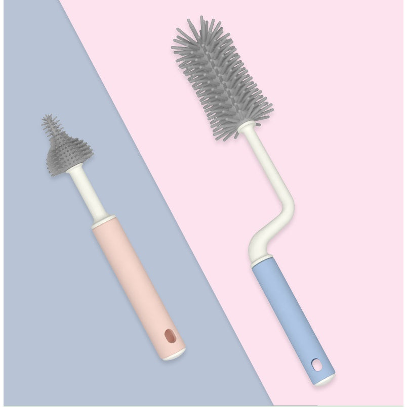 Two-tone baby bottle brushes in pink and blue – BPA-free silicone bristles – USA warehouse