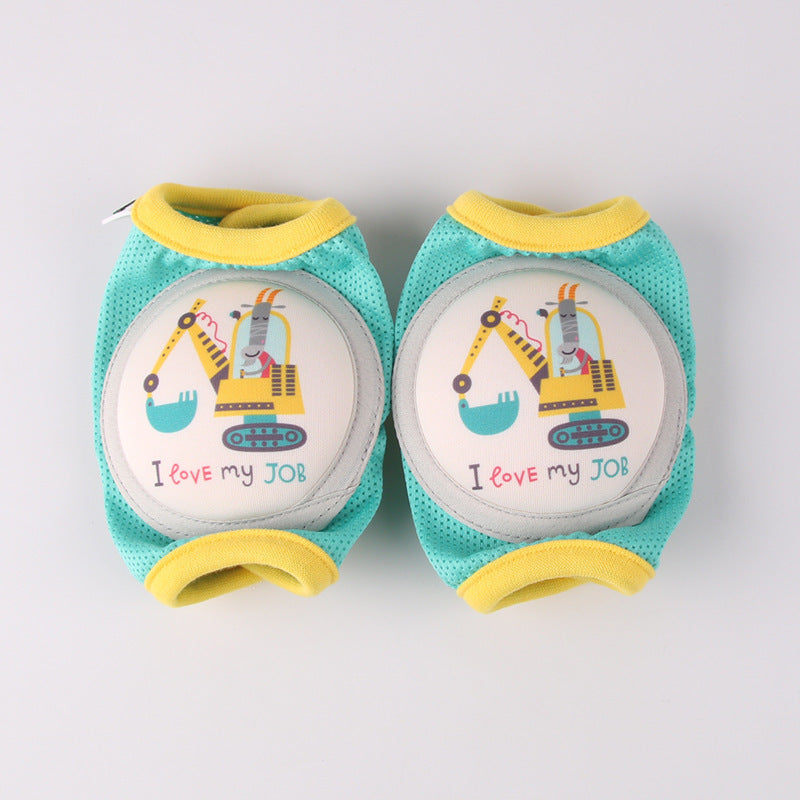 Yellow and green baby knee pads with elephant design