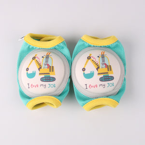 Yellow and green baby knee pads with elephant design